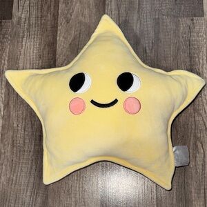 Yellow Star Plush Pillow with Smiling Face